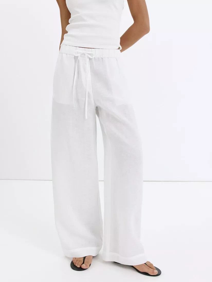 Mango Linen Trousers, White | John Lewis (UK)