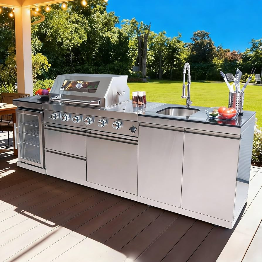 98" Deluxe Outdoor Kitchen Island - 4-Burner Propane Gas Grill, 72000 BTU, Stainless Steel BBQ wi... | Amazon (US)