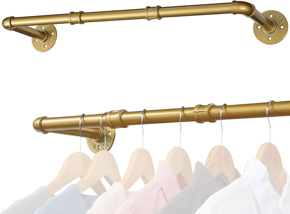 Industrial Pipe Gold Clothing Rack, 30 Inch Wall Mounted Golden Clothes Rack, Industrial Pipe Clo... | Amazon (US)