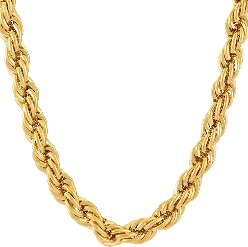 LIFETIME JEWELRY 7mm Rope Chain Necklace 24k Real Gold Plated for Men and Women | Amazon (US)