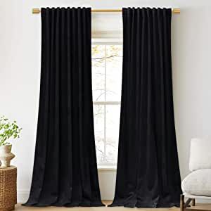 StangH Velvet Curtains 120 inches Long - Luxury Black Blackout Bedroom Curtains Super Soft Thick ... | Amazon (US)