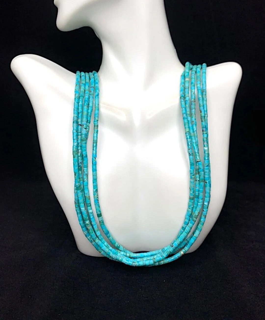 5 Strands Genuine Heishi Kingman Turquoise and Sterling Silver - Etsy | Etsy (US)