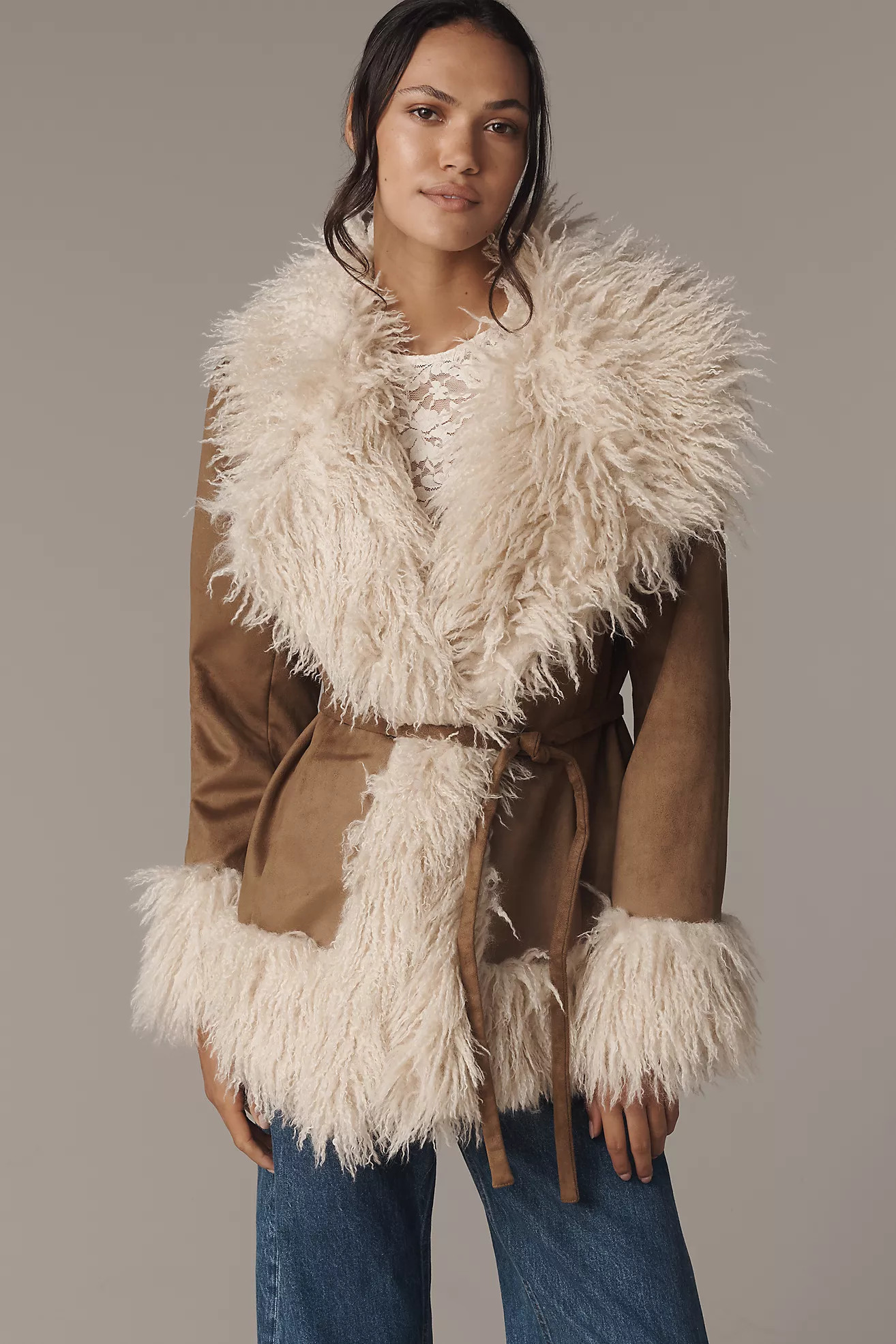 Maeve Belted Faux Fur Coat | Anthropologie (US)