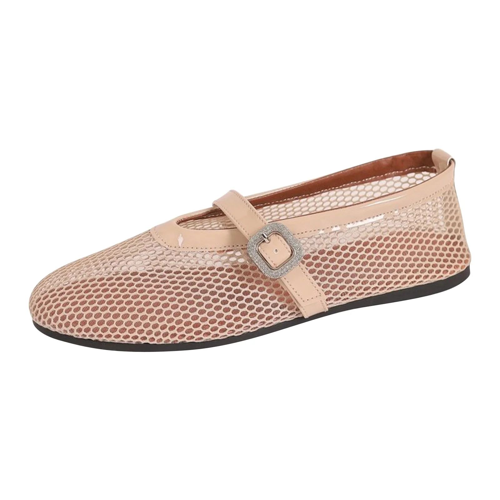 Ruyang Mesh Ballet Flats for Women Buckle Strap Round Toe Wide Width Mesh Flats Casual Ballerina ... | Walmart (US)