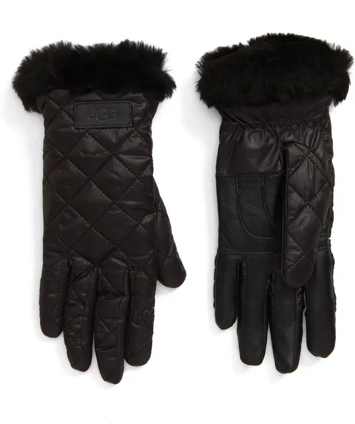 UGG® All Weather Touchscreen Compatible Quilted Gloves with Genuine Shearilng Trim | Nordstrom | Nordstrom