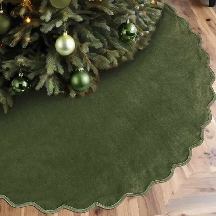 Green Christmas Tree Skirt 48 Inches Neutral Velvet Christmas Tree Skirts Modern Scalloped Edge X... | Amazon (US)