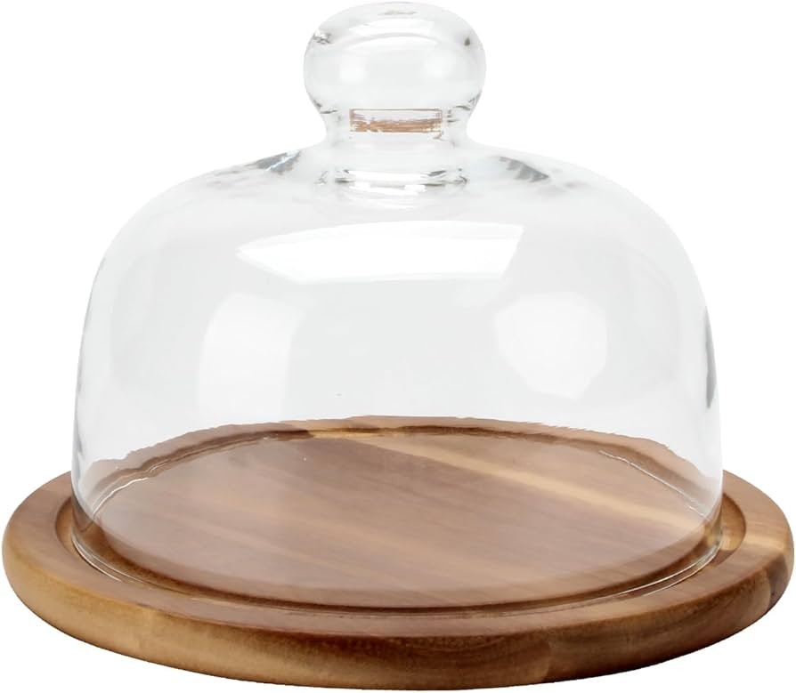 8.6''Cake Stand with Glass Dome, 2-in-1 Acacia Wood Cheese Cupcake Decorative Tray, Glass Dome wi... | Amazon (US)