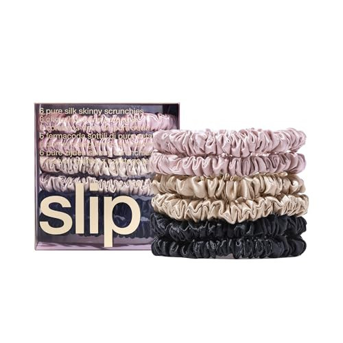 SLIP Silk Skinnie Scrunchies Set - Black, Pink, and Caramel - 100% Pure 22 Momme Mulberry Slipsilk Hair Ties for Women - 6 Pack | Amazon (UK)