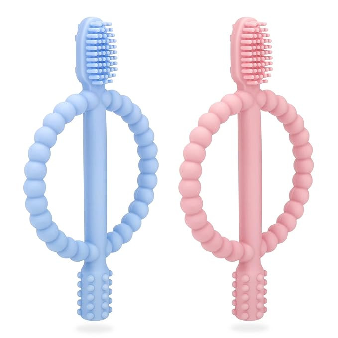 Baby Teething Toys with Easy-Hold Handle, Silicone Infant Toothbrush, Textured On Both Sides Help... | Amazon (US)