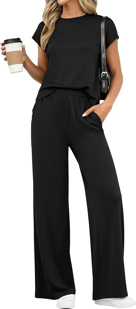 PRETTYGARDEN Womens 2 Piece Outfits Casual Cap Sleeve Lounge Set Summer Tracksuits Matching Sets ... | Amazon (US)