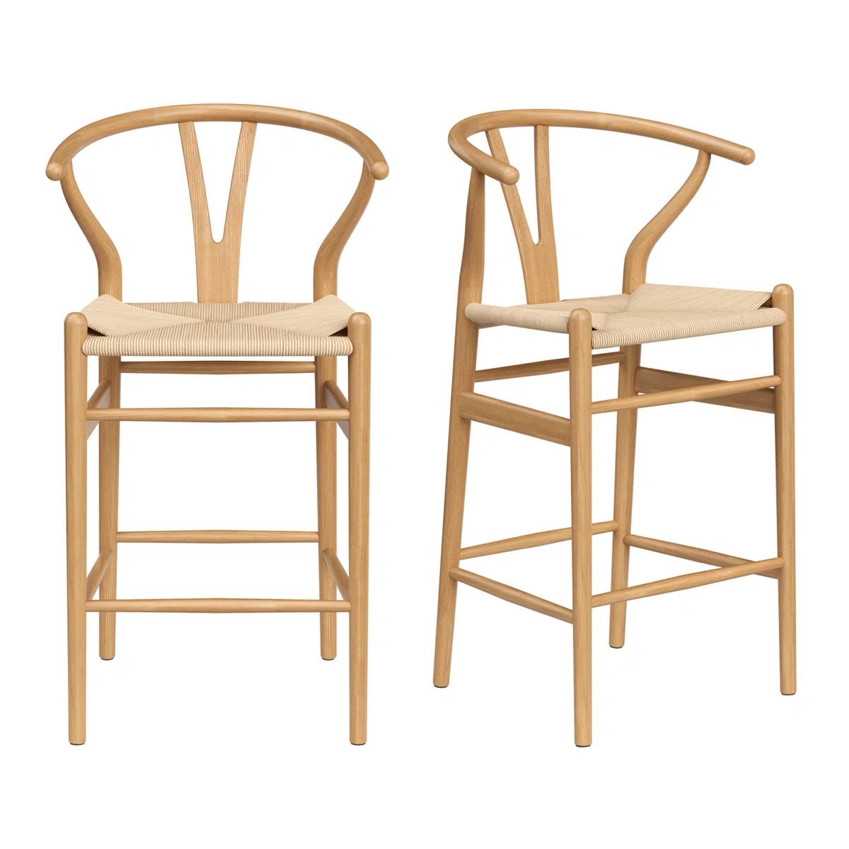 Corrigan Studio® Classic Wishbone Design Rattan Wood Barstool For Kitchens And Dining Areas | Wa... | Wayfair North America