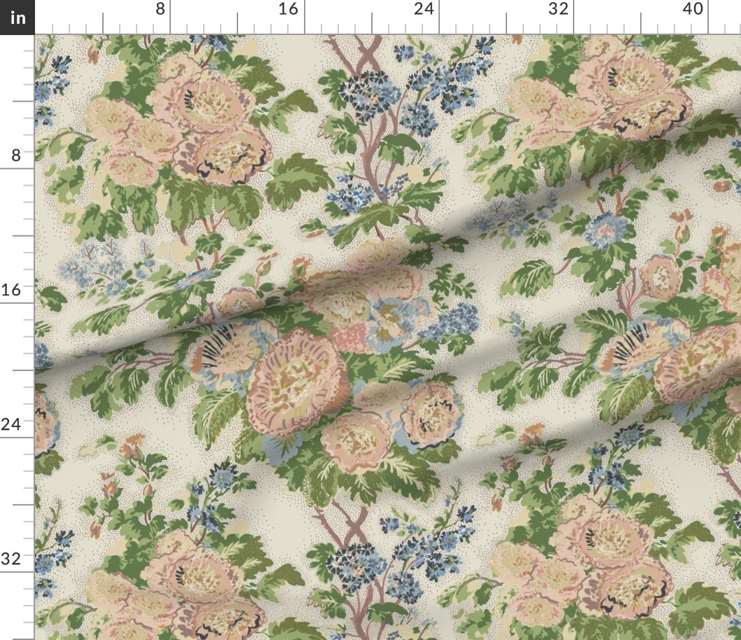 Libby Hollyhock Pink Blue Green Fabric | Spoonflower | Spoonflower