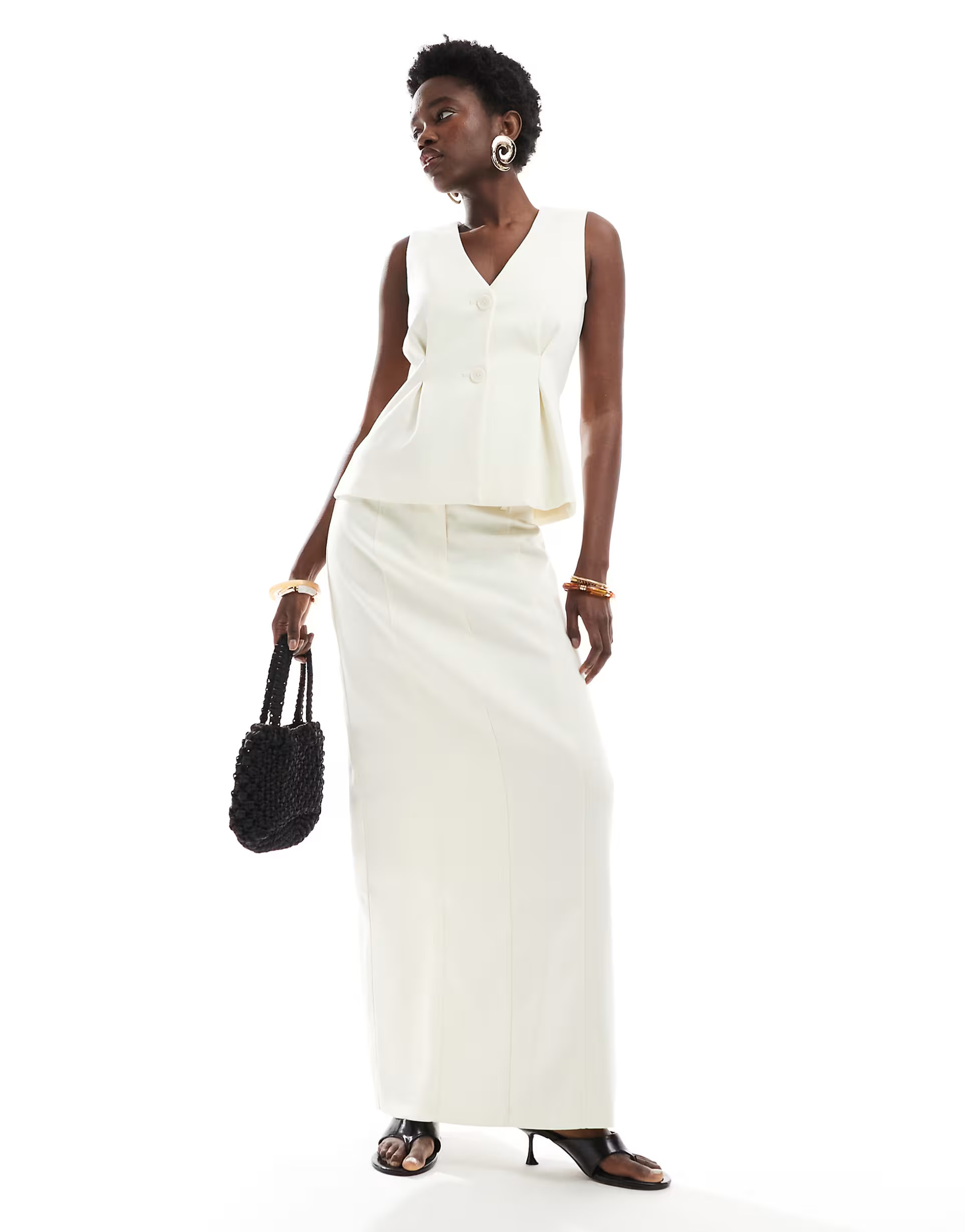 4th & Reckless tailored seam detail maxi skirt co-ord in cream | ASOS (Global)