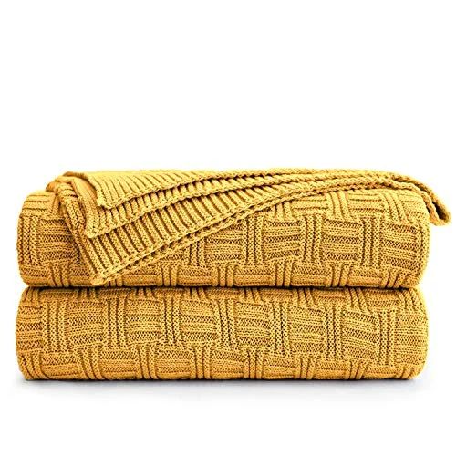 Longhui bedding Cotton Mustard Yellow Knit Throw Blanket for Couch Sofa Beach Chair Bed Home Deco... | Walmart (US)
