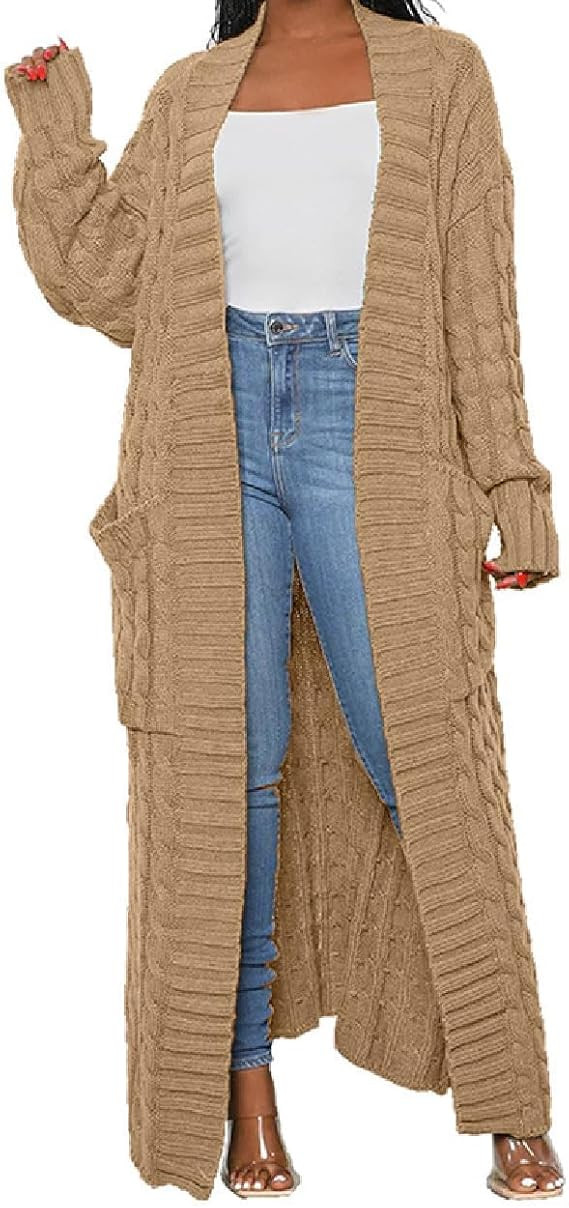 Womens Thin Stylish Cable Knit Dual Extra Long Maxi Cardigan with 2-Pockets | Amazon (US)