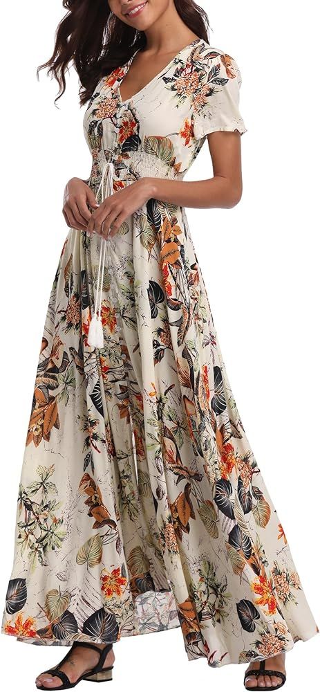 Women's Floral Maxi Dresses Boho Button Up Split Beach Party Dress | Amazon (US)