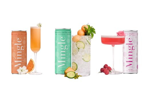 Mingle Mocktails Variety Pack, Premium Non-Alcoholic Drinks, Pineapple Paloma, Blood Orange Mimosa, Raspberry Rose, Zesty Pre-Mixed Drinks, Canned Mocktails, 12 fl. oz. Cans, Pack of 12 | Amazon (US)