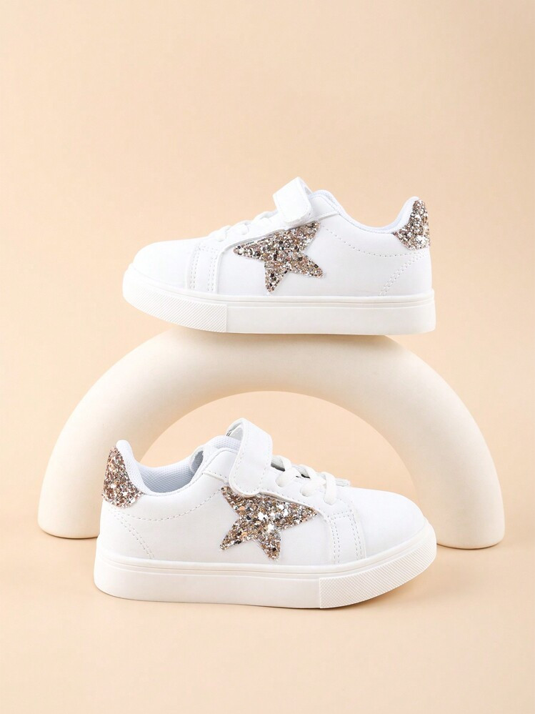 1 Pair Girls Sparkly Stars Decor Lightweight Flat Casual Sneakers, Non-Slip Outdoor Comfortable K... | SHEIN