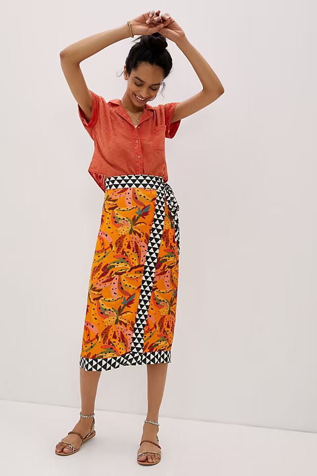 Farm Rio Contrast Wrap Midi Skirt | Anthropologie (US)
