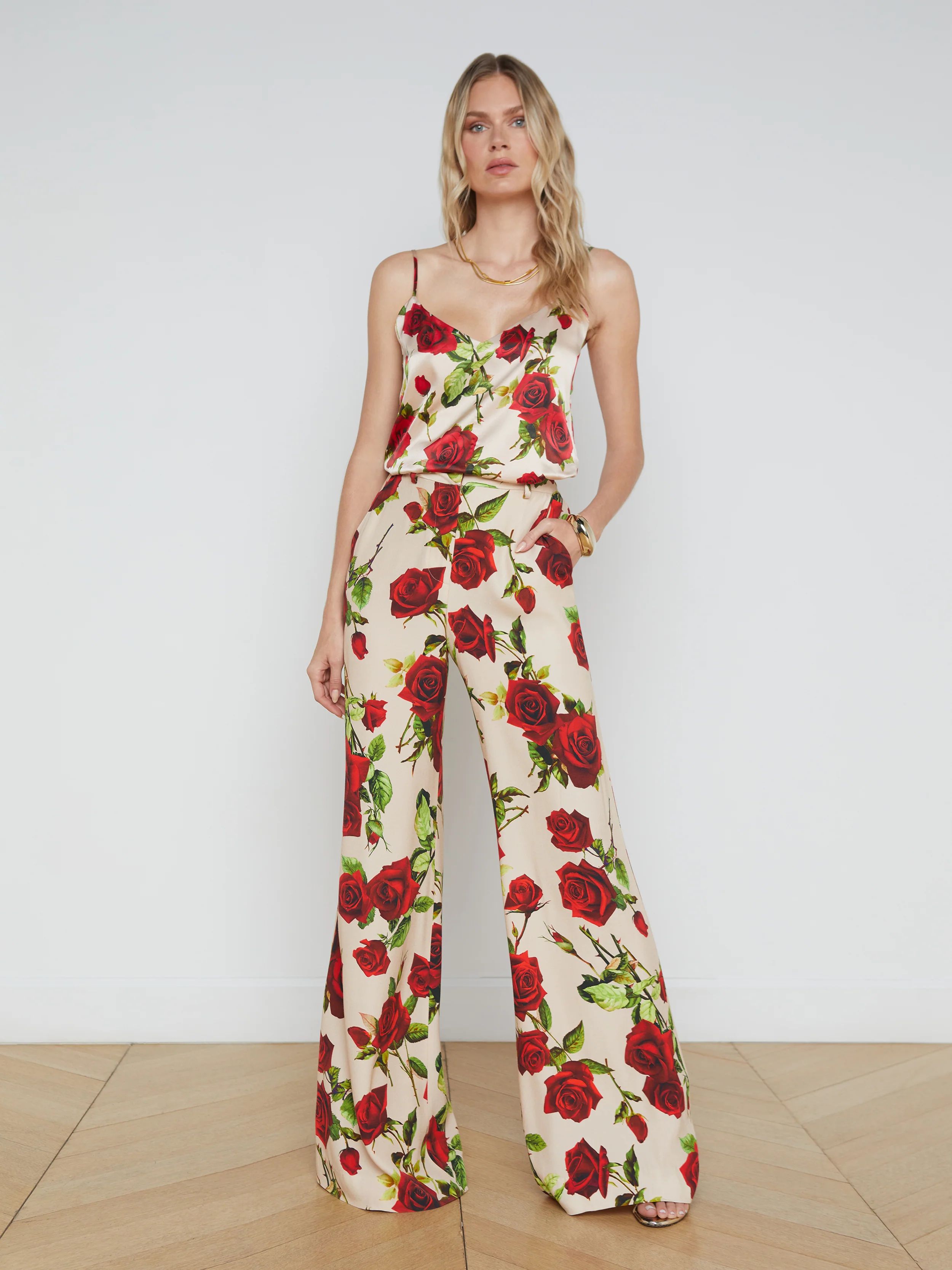 L'AGENCE - Pilar Wide-Leg Pant in Sand/Red Romantic Rose | L'Agence