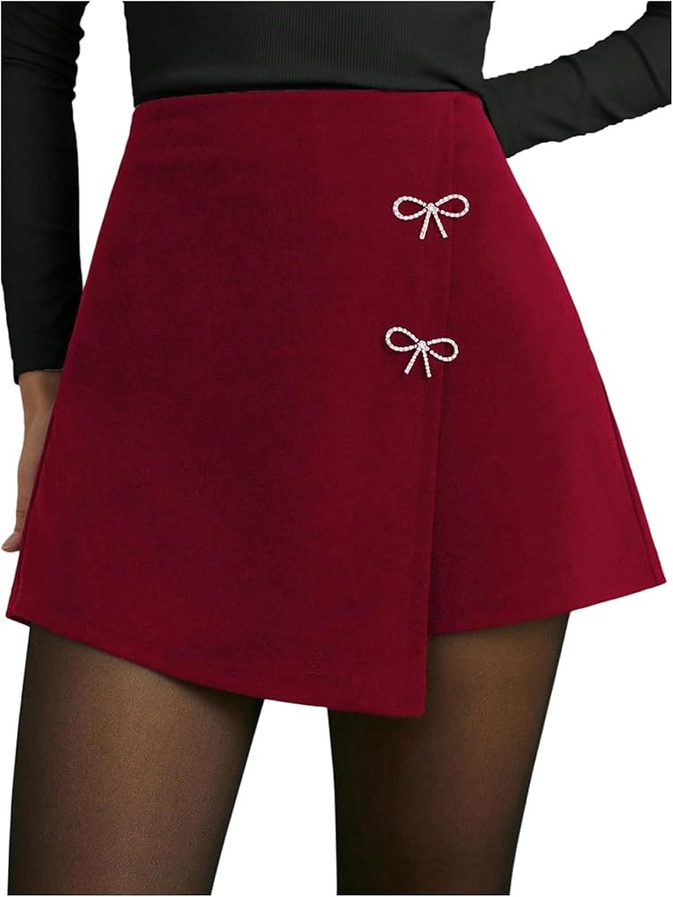 GORGLITTER Women's Asymmetrical Wrap Skort Mini Skirts Bow Sparkly High Waist Fall Teacher Rave F... | Amazon (US)