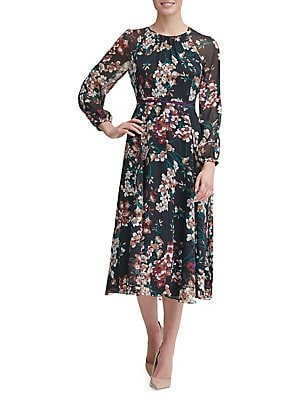 Romantic Azalea Chiffon Midi A-Line Dress | Lord & Taylor