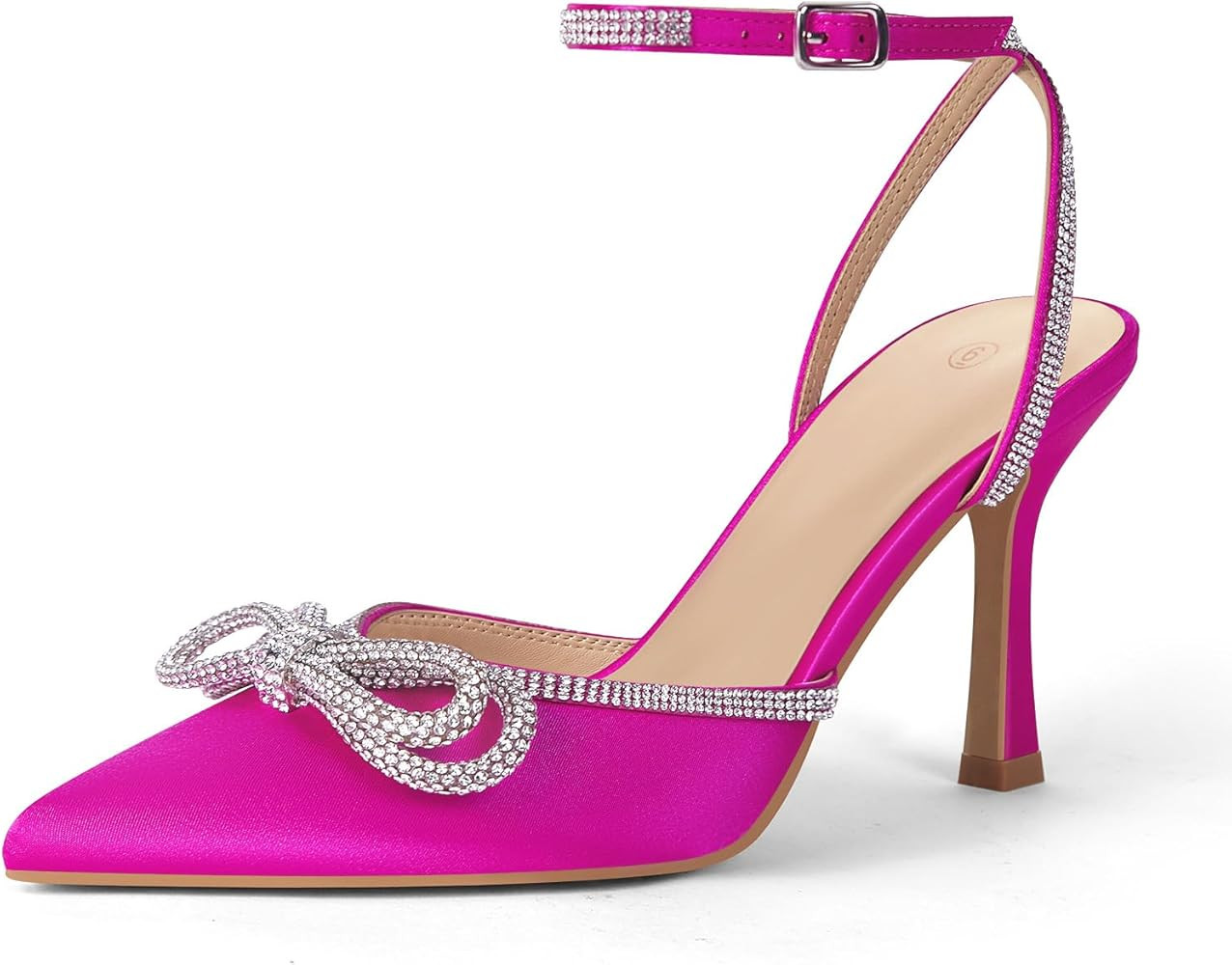 VETASTE Women's Double Bow Pointed Toe Ankle Strap Crystal Pumps Wedding Bridal Party Stilettos B... | Amazon (US)