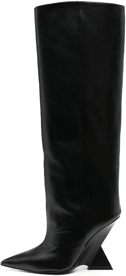Kluolandi Womens Knee High Boots Sexy Pointed Toe Pull On Strange Wedge Heel Tall Boots for Women | Amazon (US)