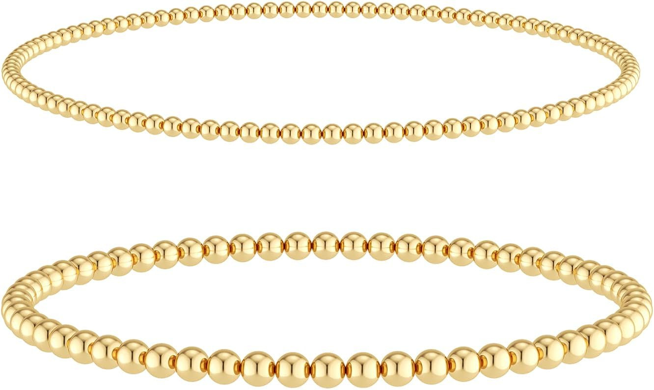 MBW Gold Beaded Bracelets for Women, 14K Gold Plated Bead Bracelet Stack Gold Bracelet Set Chian Link Bracelet Waterproof Jewlery Fashion Minimalist Dainty Jewelry Dupes for Women Trendy | Amazon (US)