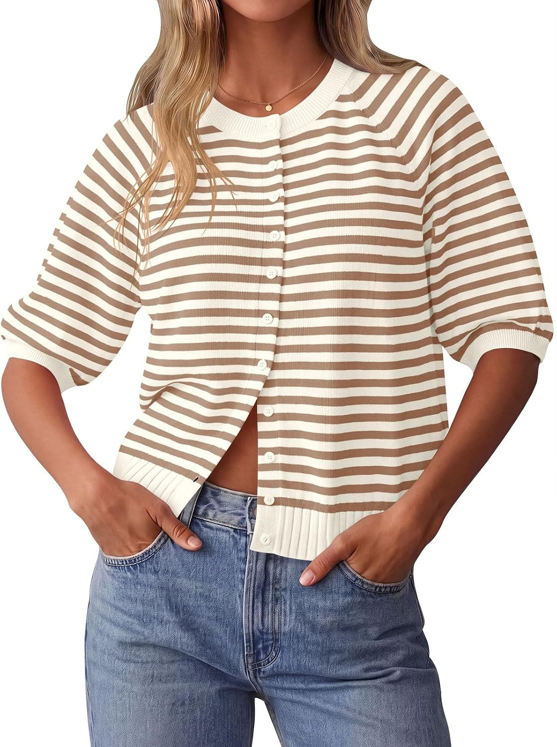 Saodimallsu Womens Short Sleeve Cardigan Lightweight Summer Fall Sweaters | Amazon (US)