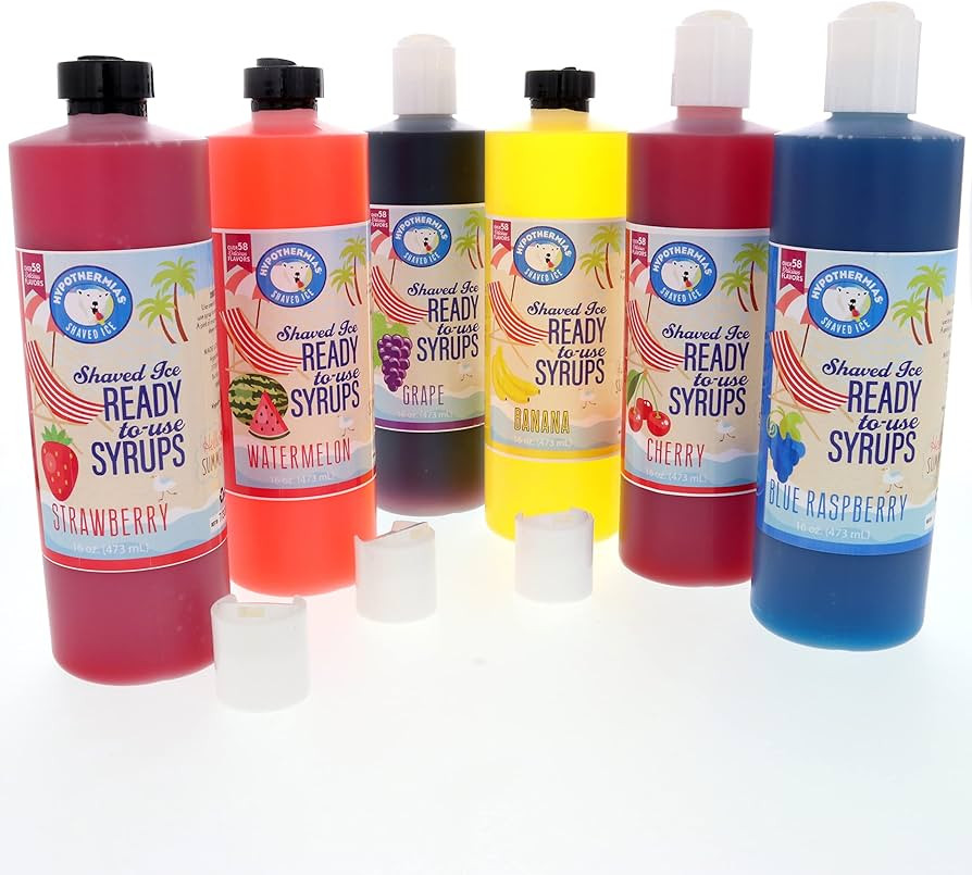 Shaved Ice Syrup, Snow Cone Syrup Flavors - Slushie syrups, Icee syrup - Pure Cane Sugar (6 Pack ... | Amazon (US)