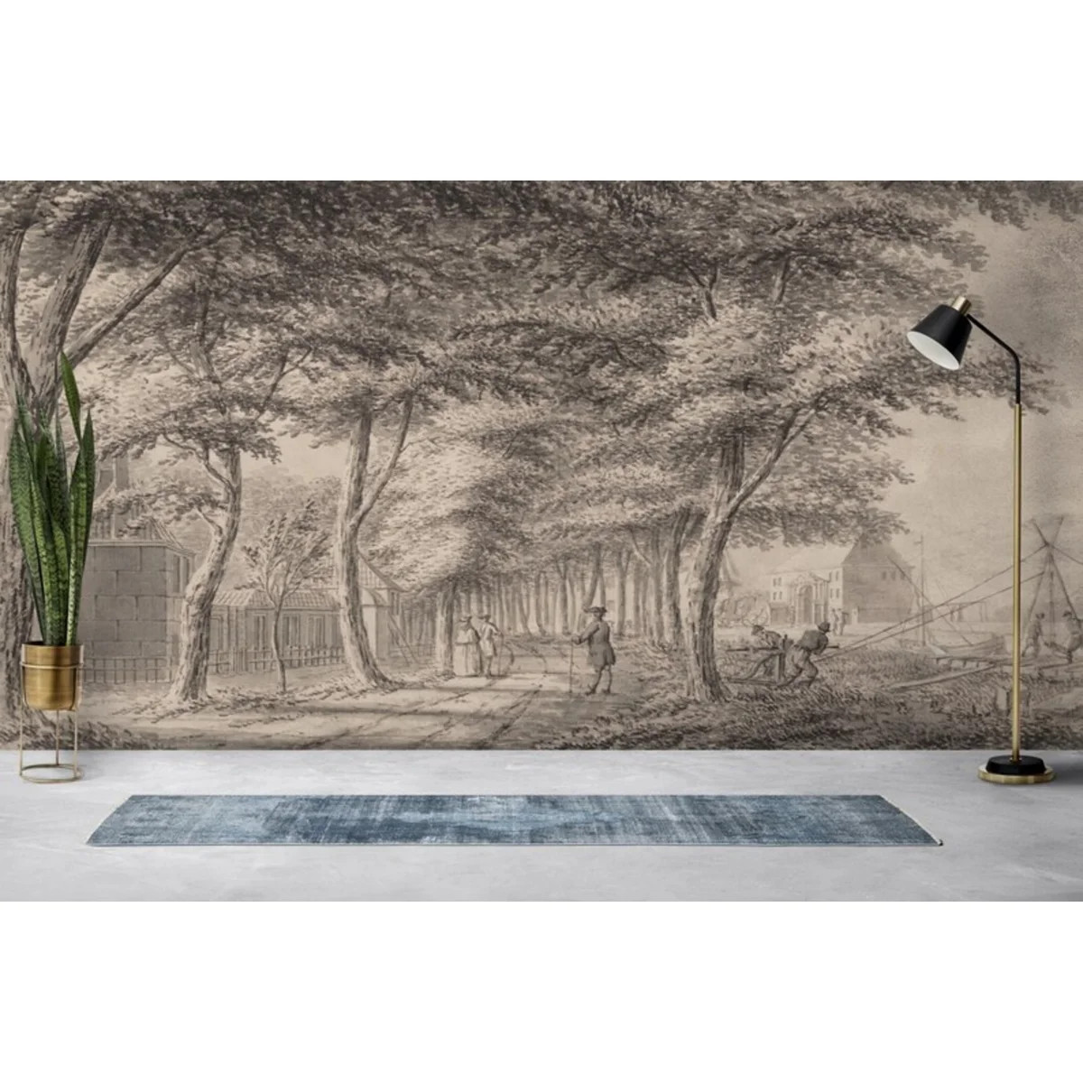 Tree Lined Avenue Figures Sepia Engraving Wall Mural for Home Decor | Wayfair North America