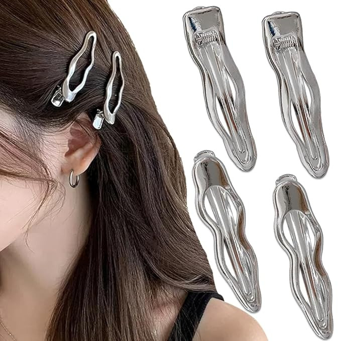 Silver Metal Wave Hair Clips Hair Barrettes for Women Alligator Hair Clips for Girls Hairclips Sm... | Amazon (US)