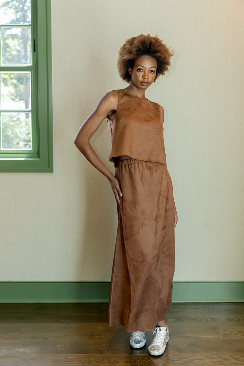 Camel Suede Midi Skirt Set | Sail to Sable