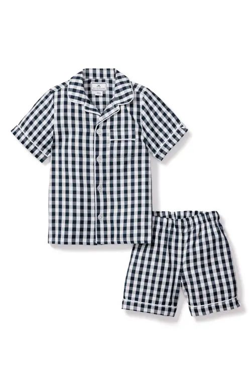 Petite Plume Kids' Gingham 2-Piece Short Pajamas in Navy at Nordstrom, Size 10Y | Nordstrom