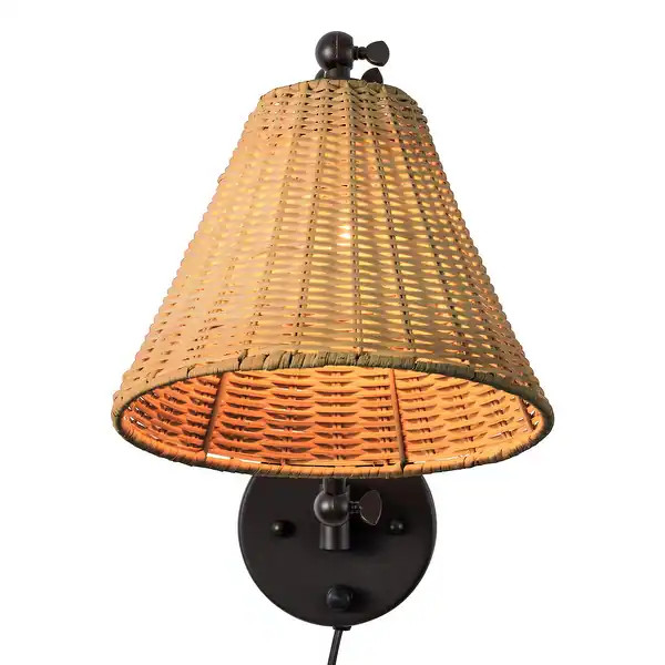 1-Light ORB Finish Woven Rattan Plug-in Swing Arm Wall Sconce with ON/OFF Switch - Woven Rattan | Bed Bath & Beyond