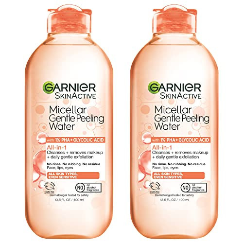 Garnier SkinActive Gentle Peeling Micellar Water with 1% PHA and Glycolic Acid, Face Exfoliant, Facial Cleanser and Makeup Remover, 2 Pack | Amazon (US)
