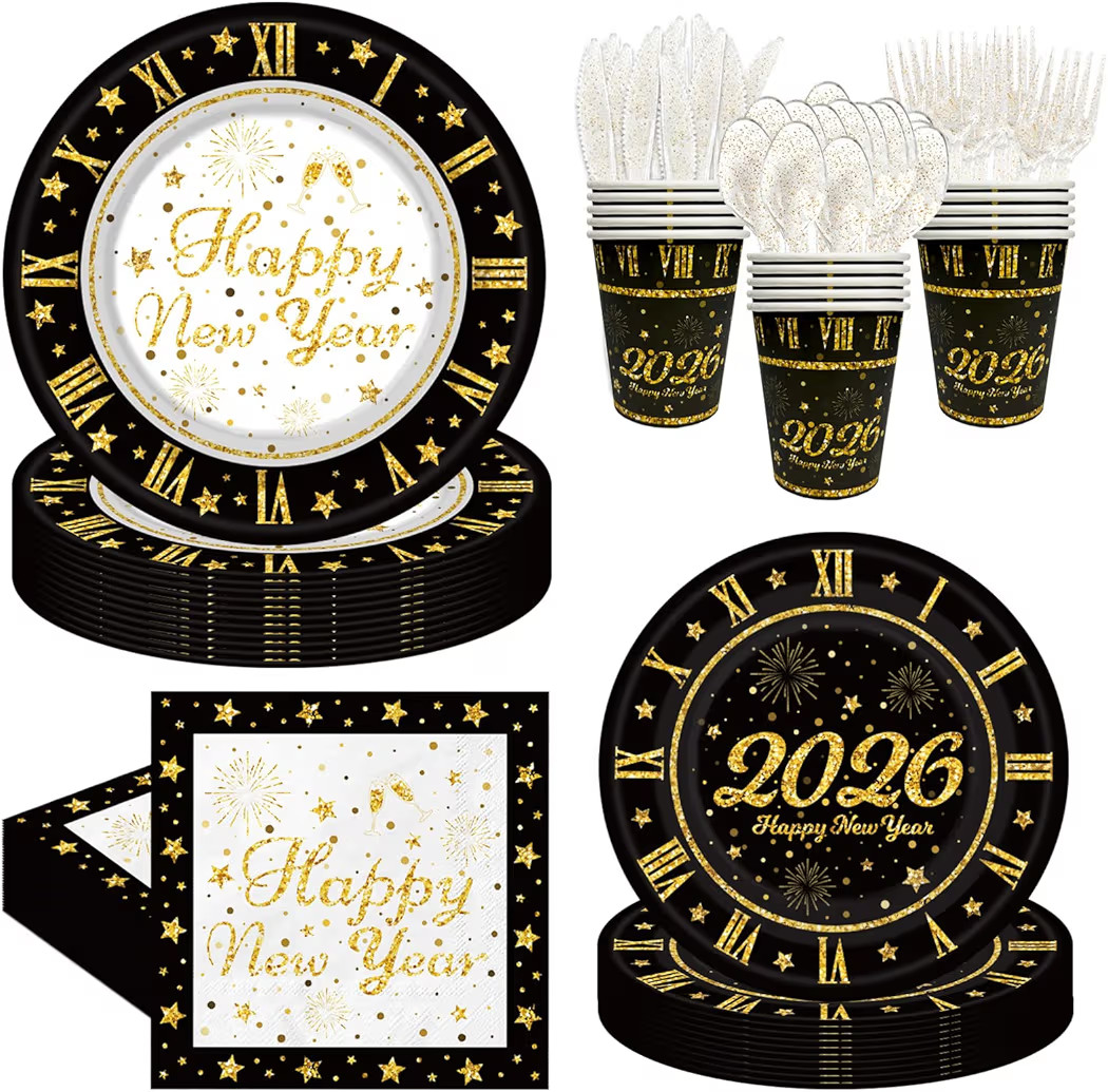 YQUQWN 168 PCS New Year Party Tableware Set 2026 New Years Eve Party Supplies 2026 Disposable New... | Amazon (US)