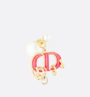 Dior Tribales Earring Gold-Finish Metal with White Resin Pearls and Fluorescent Pink Transparent ... | Dior Couture