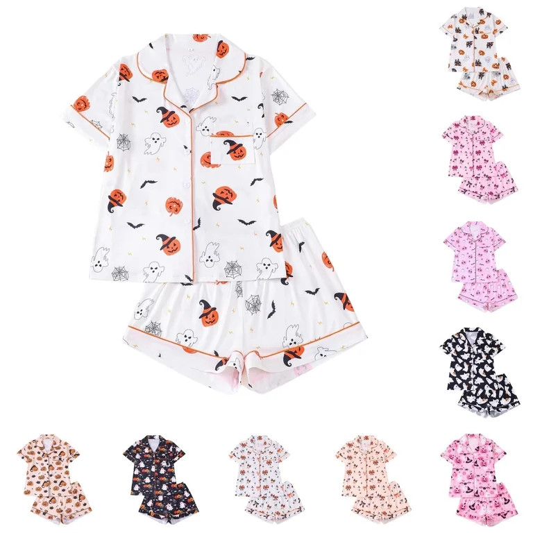 Halloween Pajama Sets for Women 2 Piece Short Sleeve Button Shirts Matching Shorts Set with Pocke... | Walmart (US)
