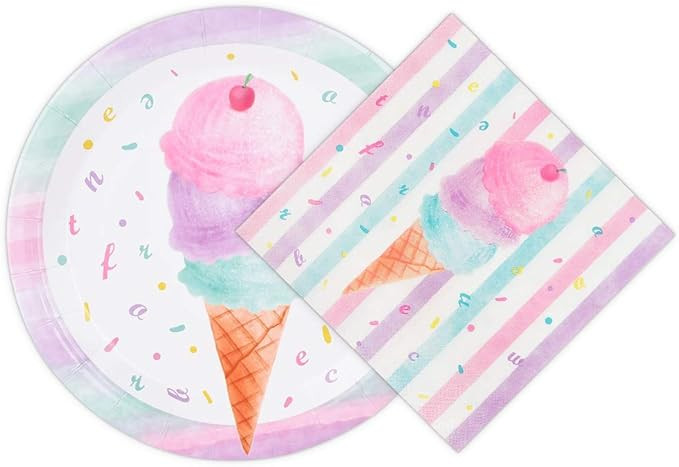 WERNNSAI Ice Cream Party Plates and Napkins - Serves 50 Guests 100 PCS Pink Sweet Ice Cream Theme... | Amazon (US)