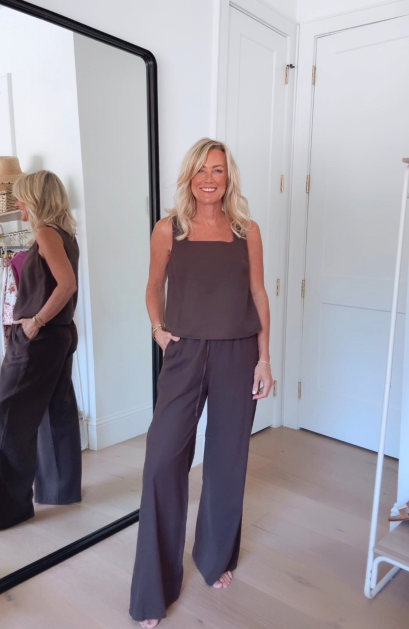 Still loving a classic chocolate brown this season.
Top:
Pants:

#LTKootd #LTKSeasonal #LTKOver40