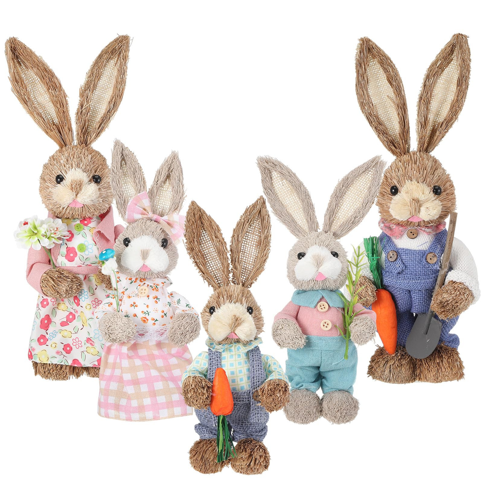 Kathfly Set of 5 Sisal Easter Bunny Decoration 13.8" 9.8" Natural Easter Straw Decorations Bunny ... | Amazon (US)