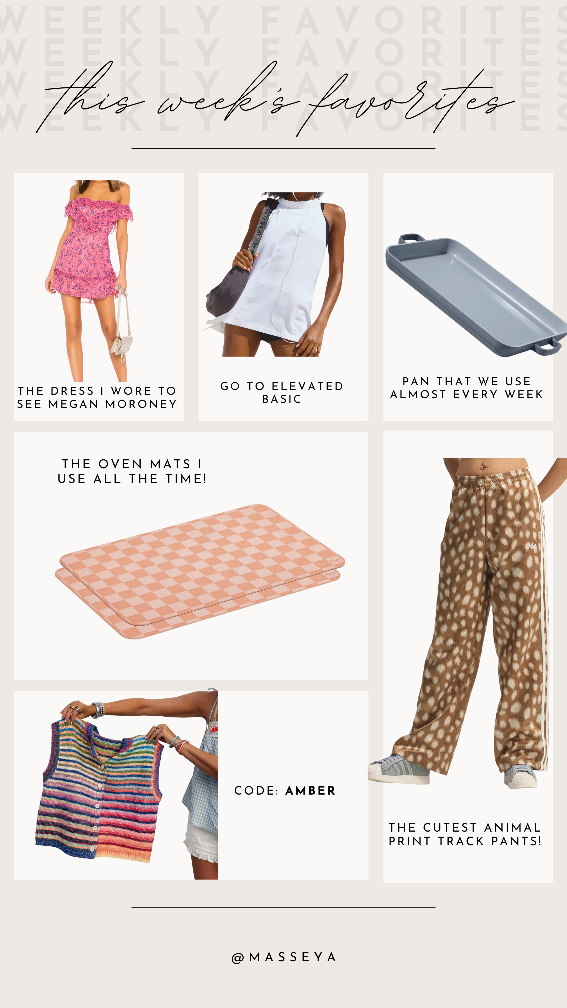 my favorites this week! I am absolutely loving these deer print track pants!

mini dress, cooking essentials, elevated basics 

 #LTKgrwm #LTKootd #LTKfoodie