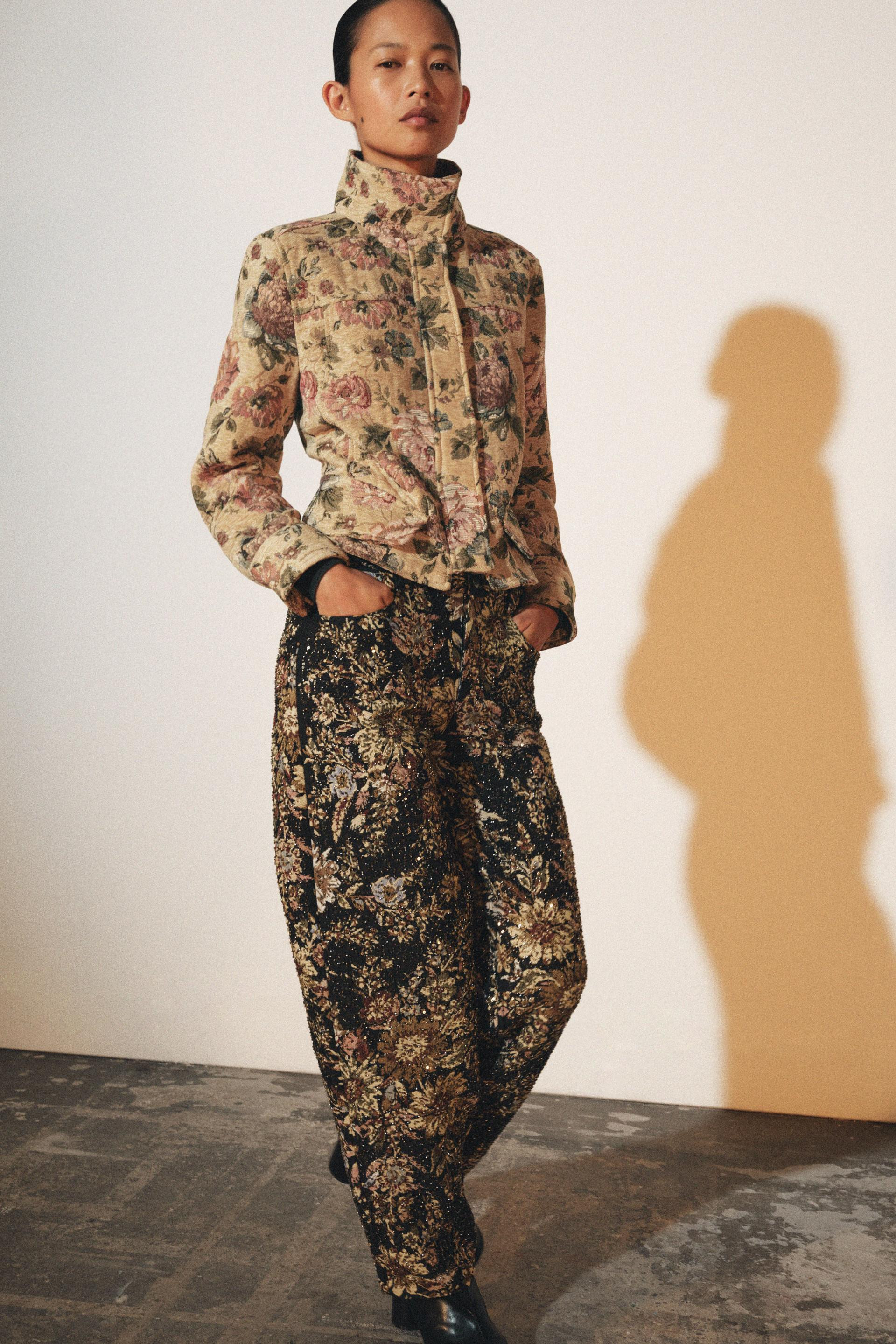 Zara - Zw Collection Floral Jacket - Ecru / Beige - L - Woman | Zara US