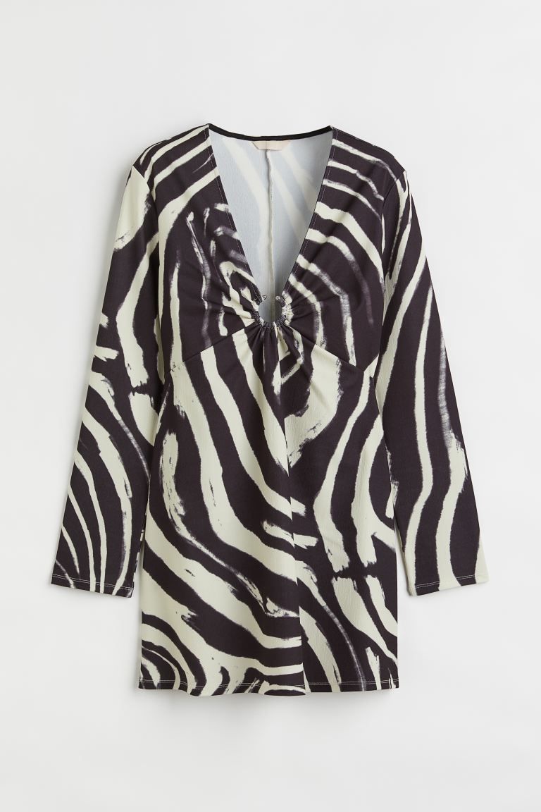 V-neck Dress - Black/Zebra print - Ladies | H&M US | H&M (US + CA)
