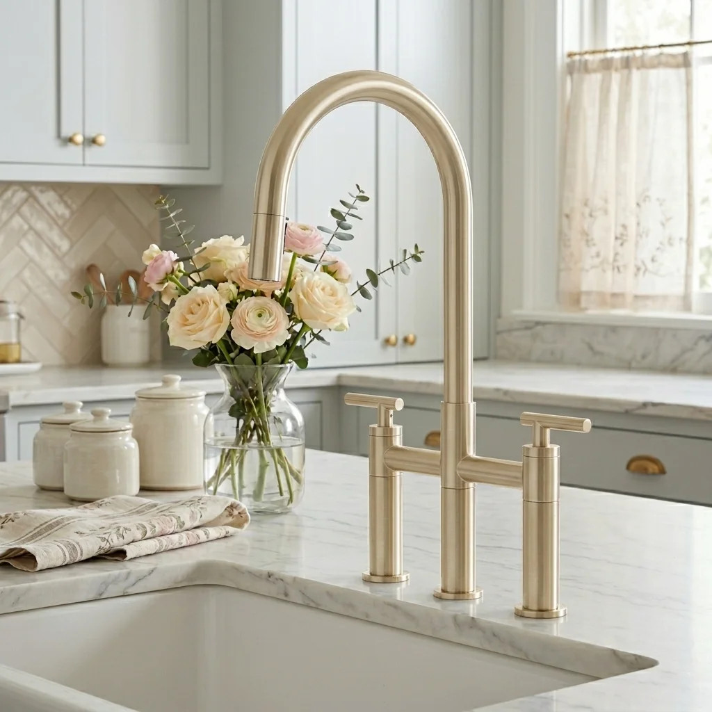 Bridge Kitchen Faucet with Hidden Pull Down Sprayer, 2 Handle 3 hole Widespread Kitchen Sink Fauc... | Wayfair North America