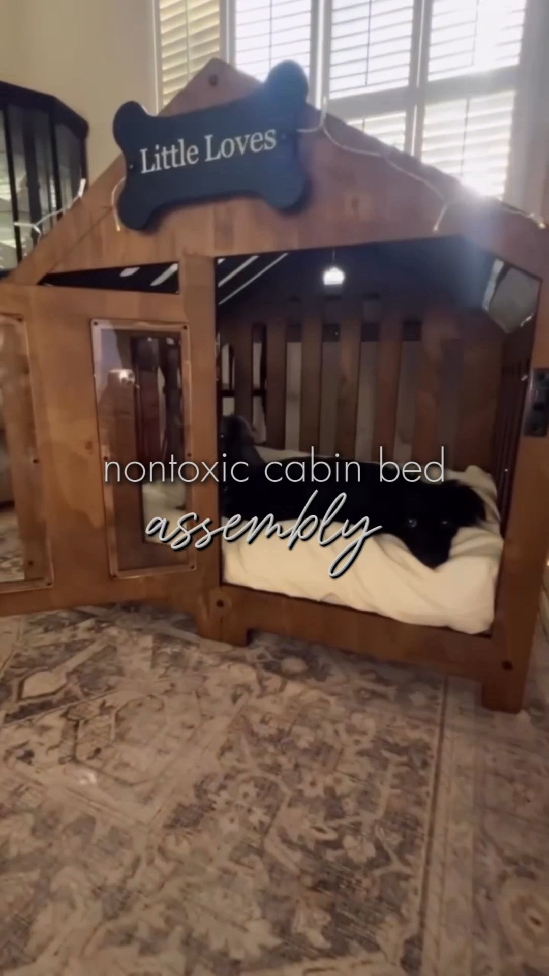 This dog bed is by far our favorite item we’ve ever had for our pups. It’s become their safe space. We love the wood cabin design and the nontoxic cushion with a washing washable cover. #dogmom #dogs #dogbed #doglinks