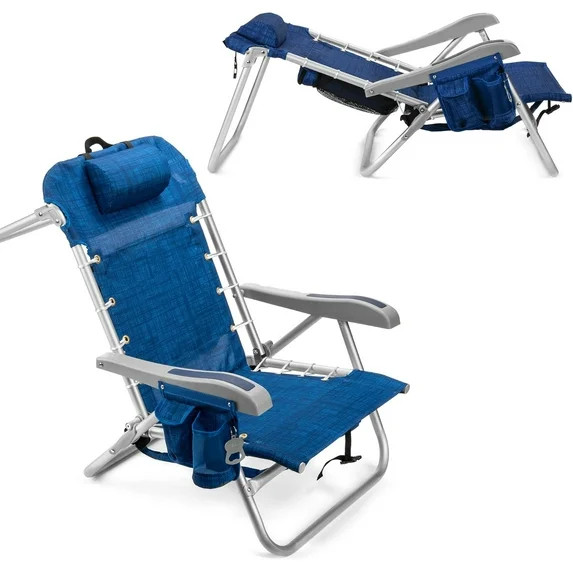 Homevative Backpack Fold-Up Beach Chair, 5 Positions, Towel bar, Cooler, Storage Pouch, Cup Holde... | Walmart (US)