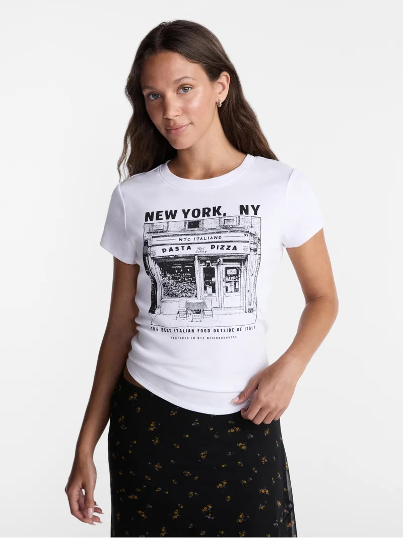 No Boundaries Longline Graphic Cotton Baby Tee, Women's XXS-XXL | Walmart (US)